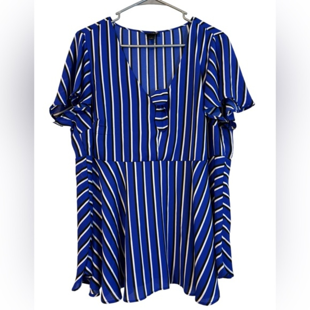 Torrid‎ Women's Blue & White Stripe Georgette Bow Babydoll Blouse Size 1